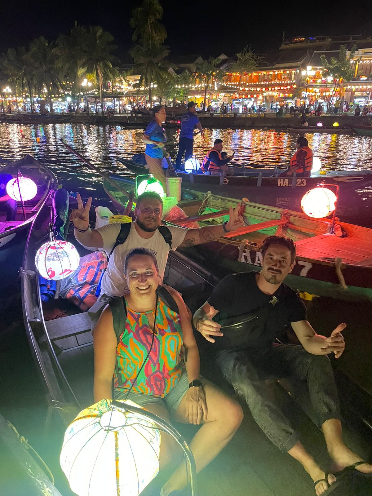 Guests on a lantern boat ride on the Hoai River, Hoi An